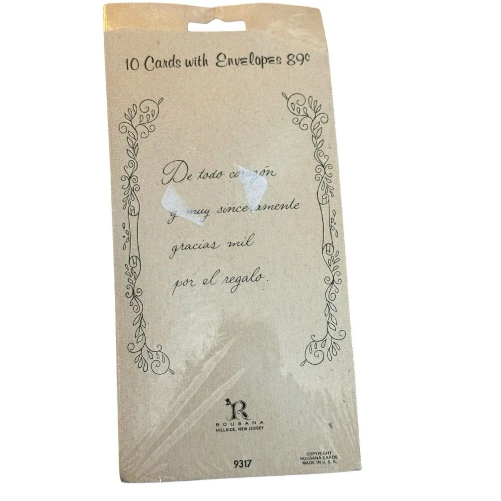 Vintage Rousana Spanish Bridal Shower Thank You Cards 10 Envelopes NOS